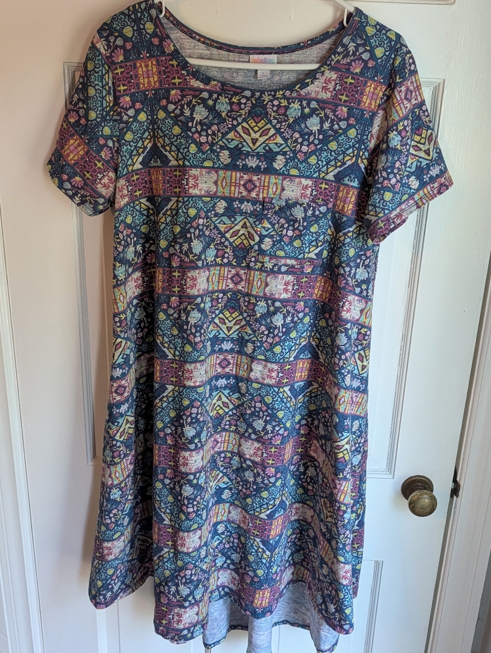 Spring Blue & Purple LuLaRoe Tee Shirt Dress Large